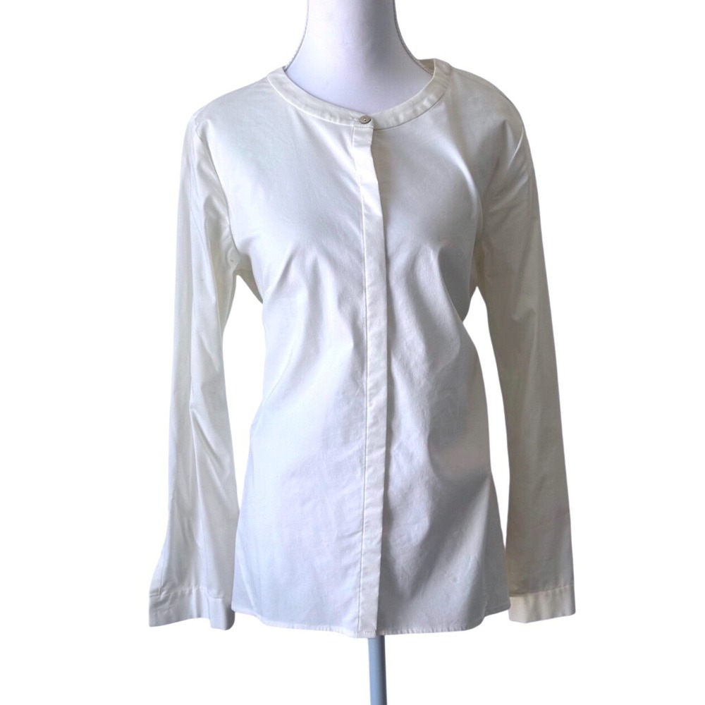 J. Jill Tunic Blouse Hidden Button White Shirt Collection Long Sleeve Sz Sm